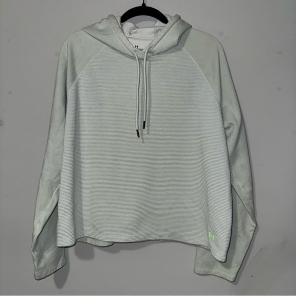 Under Armour Tops - Under Armour Womens XL Loose Ribbed Pullover Hoodie Light Grey Neon Lime Green